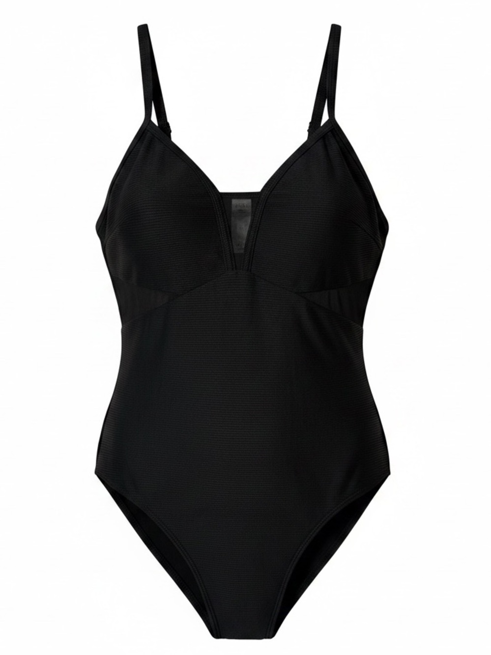 Women's Black One-Piece Swim Suit with Mesh Accents US 12 Marked AUS 16